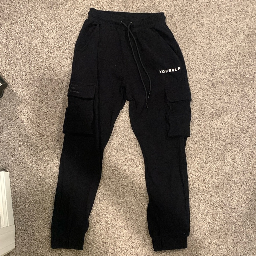 YoungLA Black Cargo Sweatpants